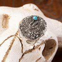 Bague empilée unisexe style western vintage, décorée de turquoise bleue, bijoux de mode en alliage massif