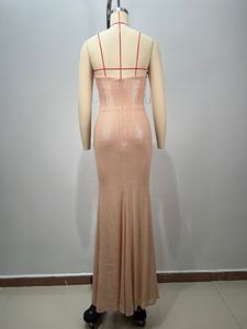 Bej Cut Out askısız uzun elbise sevgiliye boyun Hollow Out Mermaid balo ünlü parti gece elbisesi Vestidos - Product Image 5