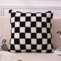 Housse de coussin décorative à carreaux, en fausse fourrure super douce, pour canapé, salon, chambre à coucher