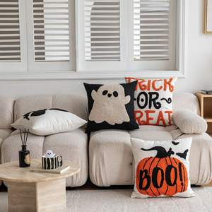 <b>Halloween</b> Throw Pillow Set Cotton Square <b>Cushion</b> Cover Trick Or Treat Pumpkin Ghost Face Decorative Pillowcase For Home Bedroom - Product Image 3