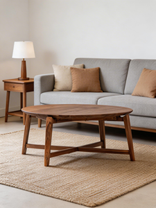 Modern Living Room Solid Oak Industrial Vintage Tea <b>Table</b> Round Coffee <b>Table</b> Center <b>Table</b> - Product Image 3