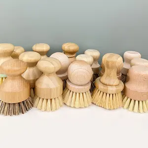 Fábrica Diretamente Fornecedor Cozinha Limpeza Acessórios Boa Qualidade Bambu Natural Sisal Cerdas Pote Escova De Limpeza