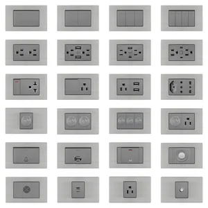 Fiko Amerikaanse Standaard Stopcontacten En Schakelaars 118 Type 15a Grijs + Grijs Roestvrijstalen Paneel Met Usb/Type-C