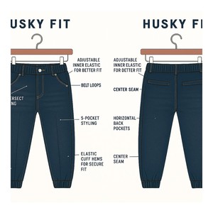 Jeans Deportivos para Niños, Corte Husky, Lavado Oscuro, Costuras en Contraste, Costura Central en la Pierna, Cintura Elástica, Cómodos y Casuales, de Mezclilla - Product Image 4