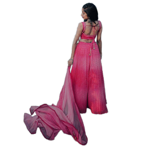 ชุด lehenga choli ของผู้หญิงผ้าโปร่งพิมพ์ลายดิจิทัลสีชมพูสวยงาม - Product Image 1