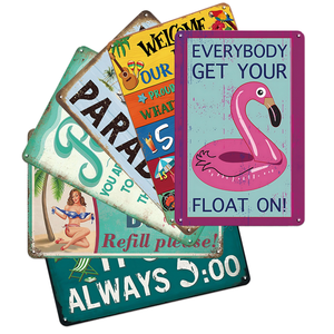 Lot de panneaux en métal rétro sur le thème des <span class=keywords><strong>vacances</strong></span> d'été, ensemble de plaques métalliques vintage amusantes pour fête au bord de la piscine, pour la maison et la « Man Cave » - Product Image 1