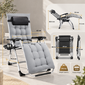Outdoor <b>Zero</b> Gravity Folding Reclining Lounge Chair Adjustable Patio Camping Recliner with Cup Holder Tray Removable Cushion - Product Image 4