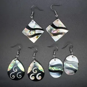 Multi Design Silver Plated Rectangle Water Drop Heart Abalone Shell Dangle Hoop Earrings for Women Girl