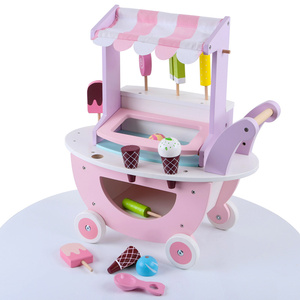 Ensemble de jouets de <span class=keywords><strong>cuisine</strong></span> en bois, 20 pièces, jeu de rôle éducatif de <span class=keywords><strong>simulation</strong></span>, cadeau d'anniversaire, glacée rose, chariot - Product Image 1