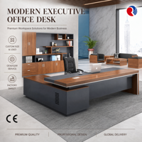Bureau de direction noir, table de bureau moderne en forme de L, couleur bois foncé, bureau de gestionnaire avec tiroirs, mobilier de bureau