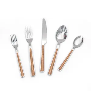 Customized Stainless steel dishwasher safe flatware set wooden plastic handle knife spoon fork tea spoon cutlery