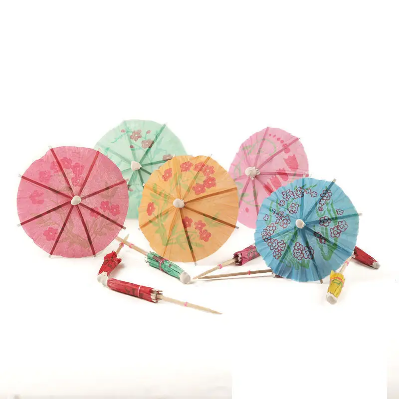 도매 나무 대나무 다채로운 칵테일 우산 이쑤시개 플래그 픽 케이크 스틱