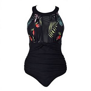 Traje de Baño Bikini Enterizo Negro Sólido Nuevo para Mujer Talla Grande - Product Image 1