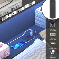 Cadre de lit en métal avec éclairage LED, station de charge USB, tiroirs de rangement et design d'angle moderne pour économiser de l'espace, idéal pour chambre à coucher