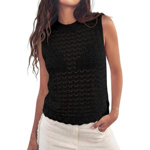 Fisoew Chaleco de punto sin mangas para mujer, top de ganchillo hueco, transpirable, estilo bohemio, para playa, ropa de verano - Product Image 1