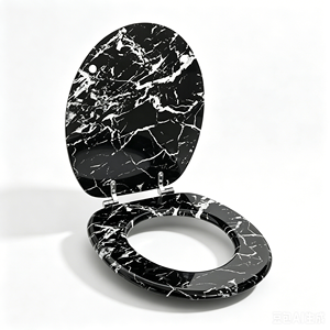 <strong>Black</strong> Marble Grain <strong>Wood</strong> <strong>Toilet</strong> <strong>Seat</strong>, Elongated Soft Close MDF <strong>Toilet</strong> Lid with Stainless Steel Hinges - Product Image 1