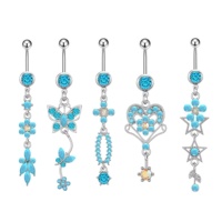 Anneau de nombril bleu turquoise, fleur, amour, papillon, étoile, tendance de la mode, accessoires de ventre, accessoires de piercing corporel