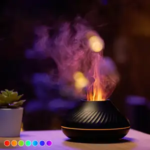 Household new volcano shape flame humidifier desktop usb essential oil aromatherapy machine colorful flame led lights