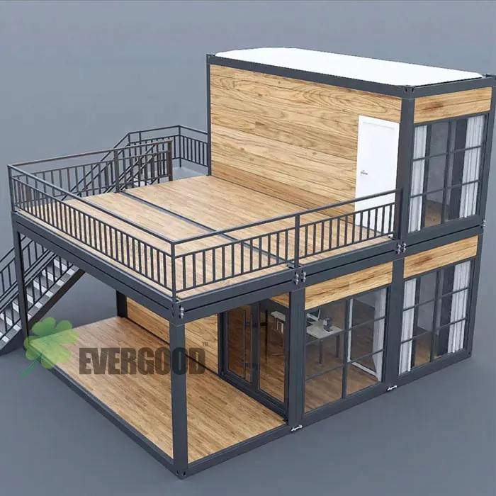 Schnell montiertes Luxus 2-stöckiges Apartment modulares Flatpack-Container haus mit Küchen wohnbereich und Dachterrasse