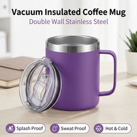Mug à café en acier inoxydable de qualité alimentaire 18/8 à double paroi isolé sous vide avec poignée, pour le bureau, la maison, le camping
