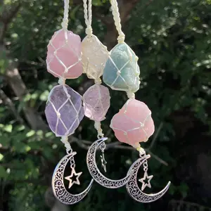 Pendule de voiture en étoile de guérison, pierre précieuse spirituel, Reiki tressée, améthyste Rose, Quartz énergétique, décoration d'intérieur, cristal - Product Image 1