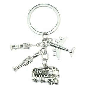Popular London Bus Clock Tower Charms Keyring Soldier Plane Keyring for Holiday Souvenir Gift Jewelry Handcraft