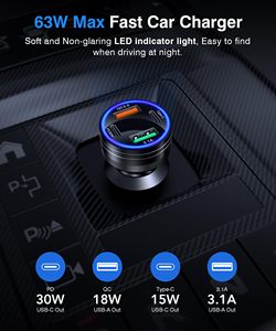 อะแดปเตอร์ชาร์จในรถยนต์ HYTO 4-in-1 63W PD+QC3.0 ชาร์จเร็ว พร้อมสาย USB-C ยาว 1 เมตร สำหรับอุปกรณ์ <span class=keywords><strong>iPhone</strong></span> และ Android - Product Image 2