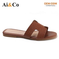 Chaussures pour femmes, pantoufles, sandales plates en forme de H, respirantes, perforées, à bout ouvert, faciles à enfiler, pour l'été, la plage, décontractées
