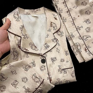 <span class=keywords><strong>Pigiama</strong></span> da donna autunnale 2025 in seta ghiaccio traspirante a maniche lunghe, stile coreano, lusso <span class=keywords><strong>leggero</strong></span>, con pizzo, completo da casa sottile - Product Image 4