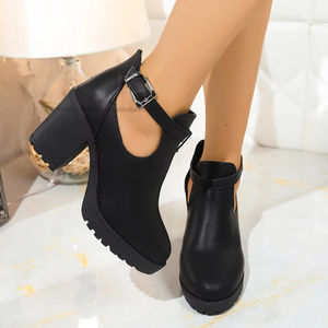 Nouvelles Chaussures Professionnelles Plateformes Style Britannique Automne Grande Taille Talon Épais Bout Rond Talon Moyen Coupe Profonde pour Femme - Product Image 2