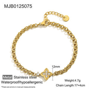 Pulsera de Acero Inoxidable para Mujer, Marca Showfay, Resistente al Agua, Antideslustre, Chapada en Oro de 18K, con Zirconia en Forma de Trébol - Product Image 3