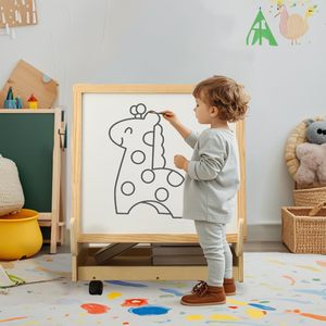 Caballete de Arte para Niños, Caballete Infantil con Ruedas, <span class=keywords><strong>Pizarra</strong></span> Magnética de Madera, Caballete Móvil para Niños con Almacenamiento, Caballete de Arte Vertical para Niños - Product Image 3