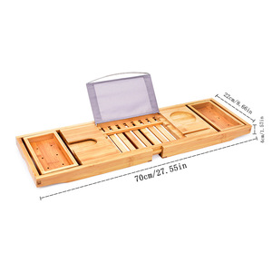 Bamboo Bathtub Tray With <b>Tablet</b> <b>Stand</b> Retractable Multi Functional Bathroom Storage Rack Eco Friendly Rectangle Shape - Product Image 3