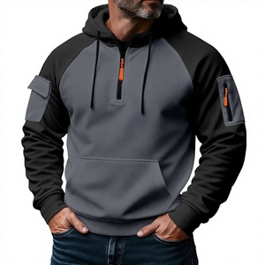Sudadera con Capucha para Hombre, Cierre de Cremallera de 1/4, Manga Raglán, Color Sólido, Diseño Casual con Bolsillos, Transpirable, de Forro Polar, para Otoño - Product Image 3