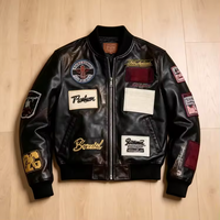 Veste de moto en cuir PU vintage personnalisée pour hommes, veste de motard rétro avec badges et patchs, veste bomber streetwear