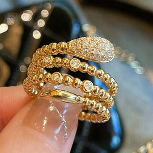 Anello a Spirale con Perline Metalliche per Donne, Gioiello da Dito Unico e alla Moda - Product Image 1