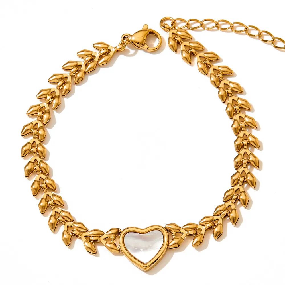 جديد الأزياء الفولاذ المقاوم للصدأ 18k مجوهرات مطلية بالذهب هدية للماء الأبيض قذيفة القلب قلادة سوار للنساء
