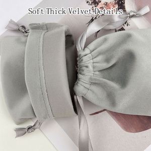 Pochette à cordon en velours gris épais et doux, sac de rangement de luxe pour bijoux et montres, doublure douce, anti-rayures, anti-poussière, petit sac cadeau - Product Image 5