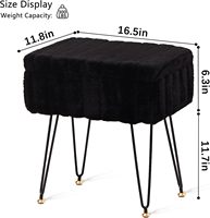 Hanyee Tabouret de coiffeuse en tissu imitation fourrure de teddy à rayures verticales, avec pieds en métal à chevrons et rangement dissimulé, pour chambre à coucher