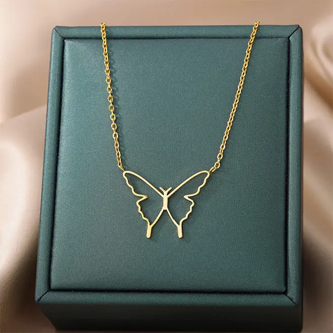 Vlinder Ketting 18K Vergulde Zwarte 316l Roestvrij Staal Vrouwen Sieraden Cadeau Voor Haar