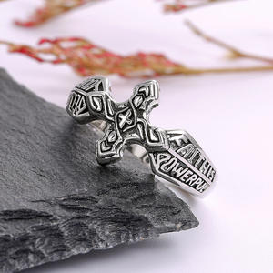 Anello a Croce F642 in Lega, Gioiello Regalo Religioso Cristiano per Uomo, Senza Pietre, Design Semplice, Anelli alla Moda - Product Image 4