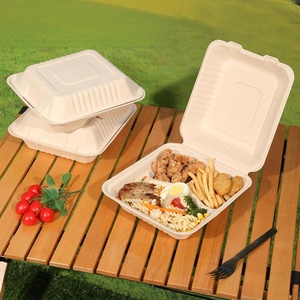 Contenedores de comida para llevar de 8 pulgadas con 3 compartimentos, tipo bento, de almidón de maíz biodegradable y bagazo, para restaurante. - Product Image 2