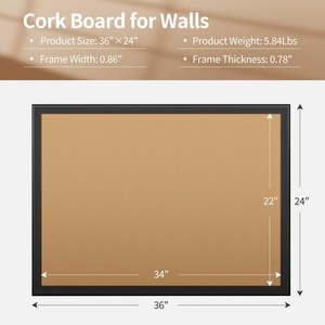Tableau d'affichage <span class=keywords><strong>en</strong></span> <span class=keywords><strong>liège</strong></span> encadré <span class=keywords><strong>en</strong></span> bois noir <span class=keywords><strong>pour</strong></span> tableau d'affichage décoratif à broche suspendue <span class=keywords><strong>pour</strong></span> une utilisation murale - Product Image 2