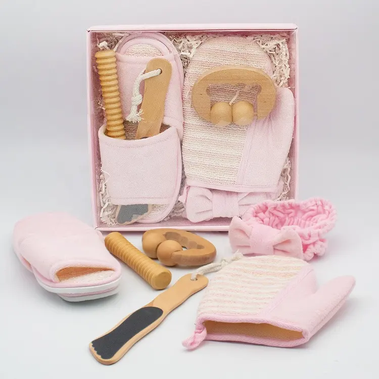 Gloway Manufacturer Oem Luxury Relaxing Spa Bath and Body Gift Set Including Body Wood Massager & Different Bathing Accessories