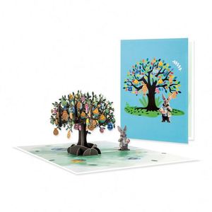 Nouvelles cartes de vœux stéréoscopiques 3D de Pâques, faites à la main, en papier découpé, cadeau lapin, œuf, arbre - Product Image 1