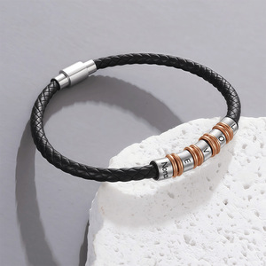 DIY Jewelry POD Allows Customization Engraved Text Combination Stainless Steel Beads <b>String</b> <b>Bracelet</b> for Women Genuine leather - Product Image 2
