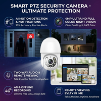 Caméra de sécurité intelligente PTZ intérieure HD 4G avec capteur CMOS 4MP, vision nocturne couleur, audio bidirectionnel, détection de mouvement, indice de protection IP66