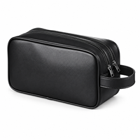 Sac de toilette de voyage en cuir PU noir personnalisé, grande capacité, double fermeture éclair, avec poignée, OEM ODM