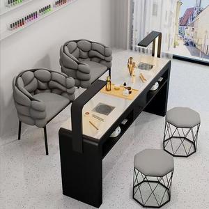 Beautiful Cream Color Light Luxury Cream Style <b>Nail</b> Salon <b>Table</b> Chair Set Multifunctional for Single Double Beauty Services - Product Image 4