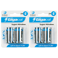 Pilas Super Alcalinas de 1.5v Tamaño C, Diseño Avanzado a Prueba de Fugas con Larga Duración, Sin Fugas (LR14 / Paquete de 2)